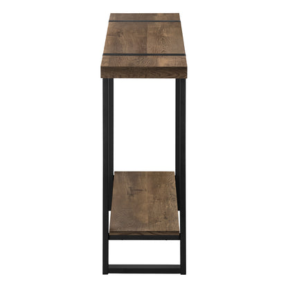 47" Brown and Black Wood and Metal Distressed Sled Console Table With Shelf