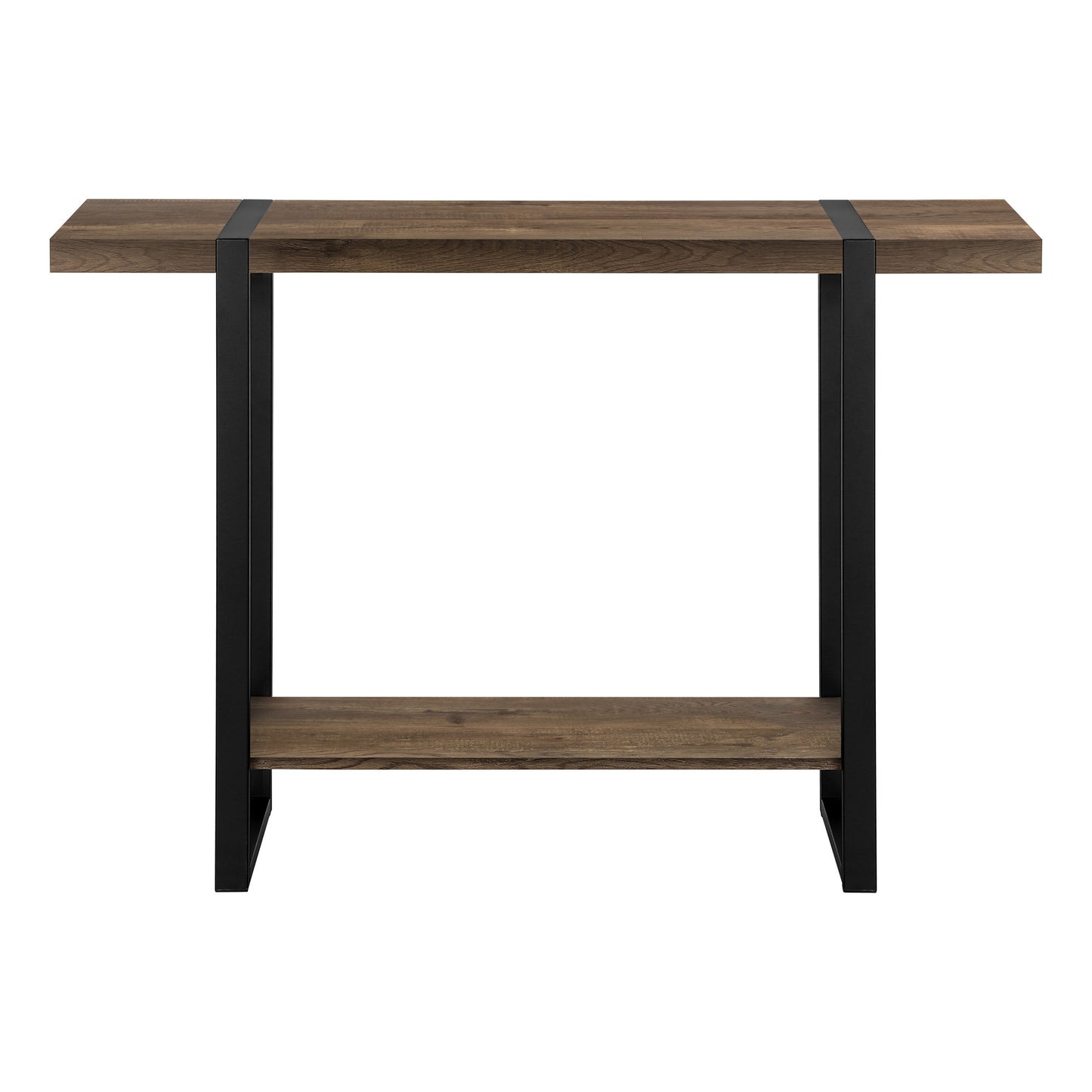 47" Brown and Black Wood and Metal Distressed Sled Console Table With Shelf