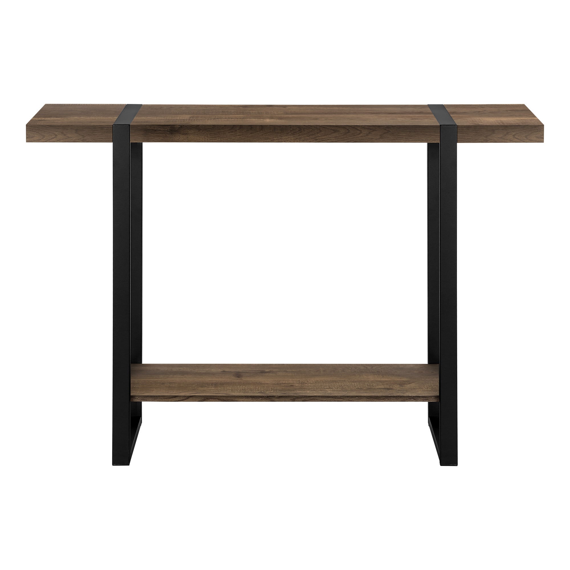 47" Brown and Black Wood and Metal Distressed Sled Console Table With Shelf