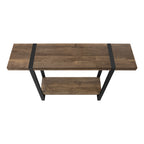 47" Brown and Black Wood and Metal Distressed Sled Console Table With Shelf