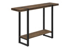 47" Brown and Black Wood and Metal Distressed Sled Console Table With Shelf