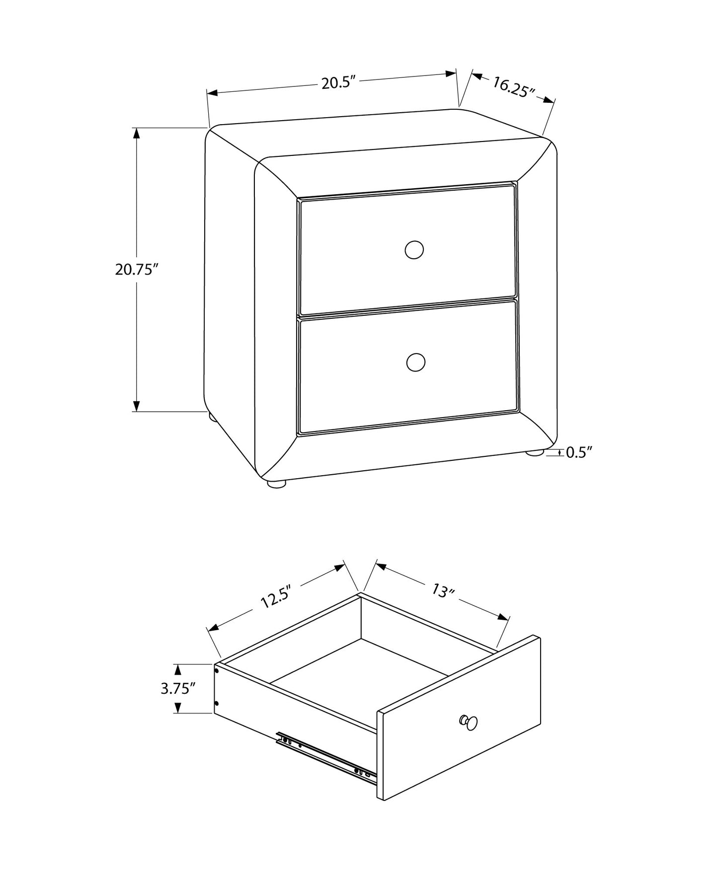 21" Light Gray Wood Two Drawer Nightstand