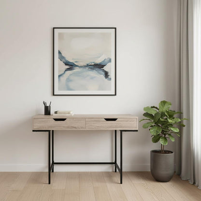47" Taupe and Black Wood and Metal H-Shape Computer Desk With Two Drawers