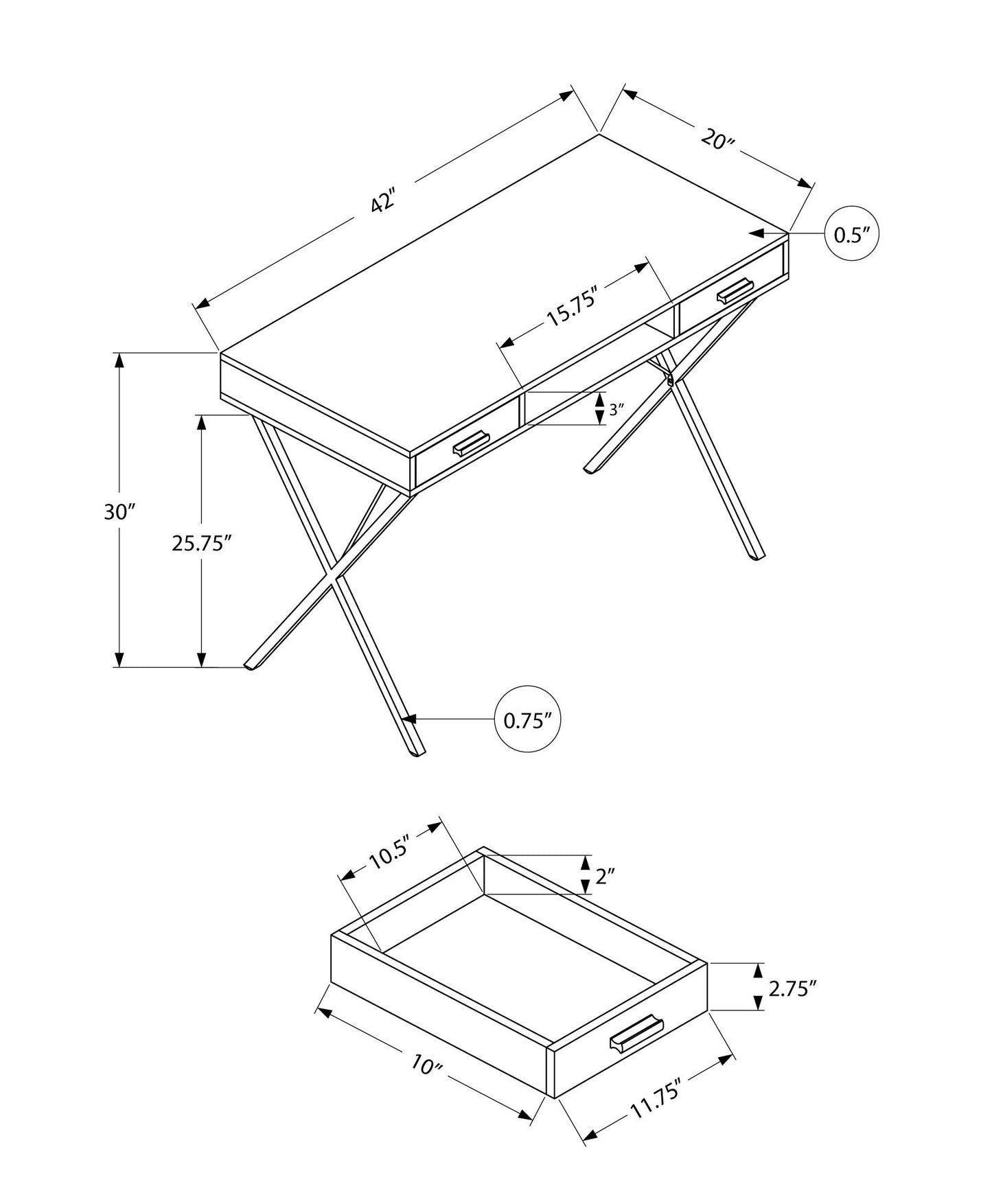 42" Gray and Black Computer Desk With Two Drawers