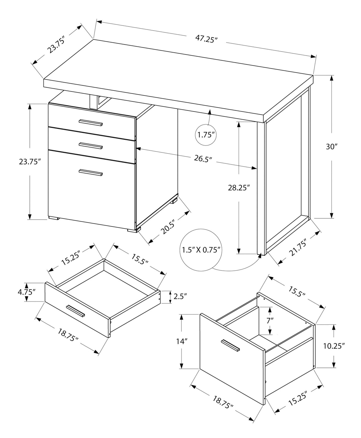 47" Taupe and Black Wood and Metal Sled Computer Desk With Three Drawers