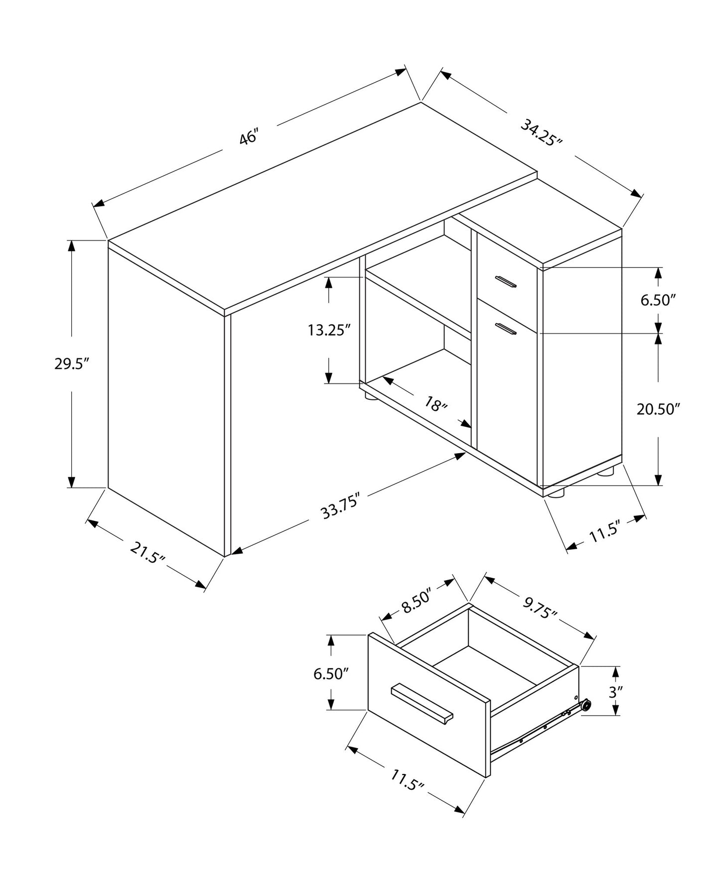 46" Brown Wood L Shape Computer Desk
