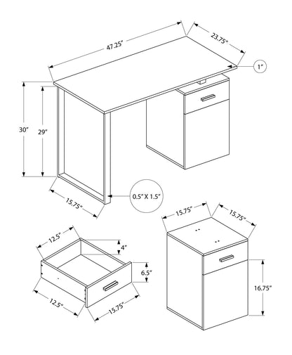 47" White Wood and Metal Sled Computer Desk