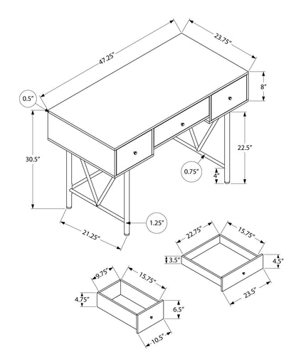 47" Brown and Black Wood and Metal Sled Computer Desk With Three Drawers