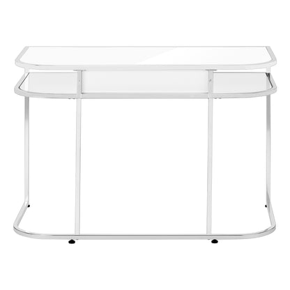 47" White and Silver Wood and Metal Sled Computer Desk