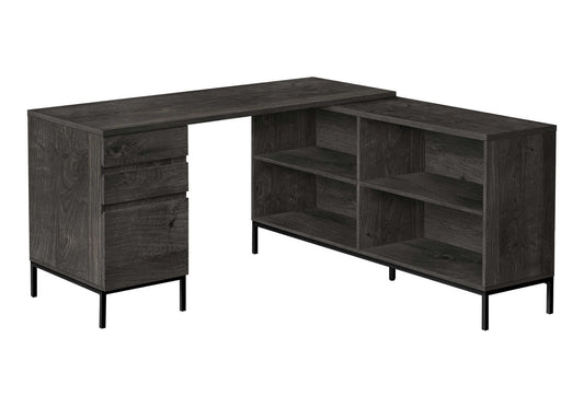 60" Gray and Black L Shape Computer Desk With Three Drawers
