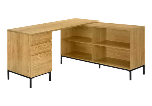 60" Brown and Black L Shape Computer Desk With Three Drawers