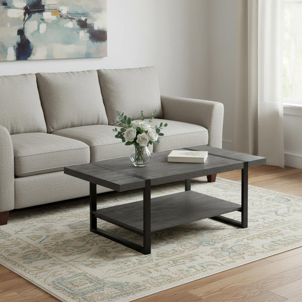 47" Black Coffee Table With Shelf