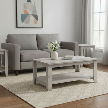 Set Of Three 42" Gray Rectangular Coffee Table With Three Shelves