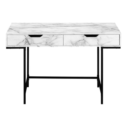 47" White and Black Wood and Metal H-Shape Computer Desk With Two Drawers