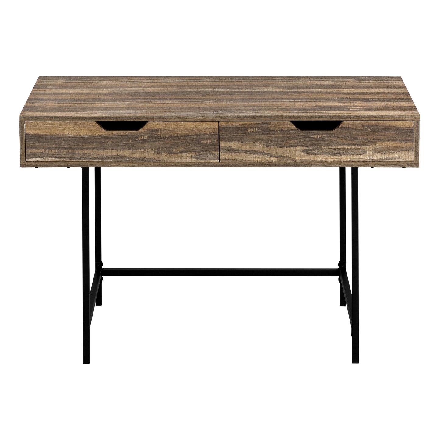 47" Brown and Black Wood and Metal H-Shape Computer Desk With Two Drawers