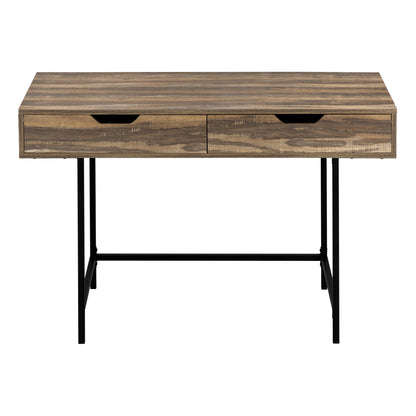 47" Brown and Black Wood and Metal H-Shape Computer Desk With Two Drawers