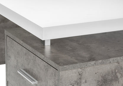 60" White and Gray Computer Desk With Three Drawers