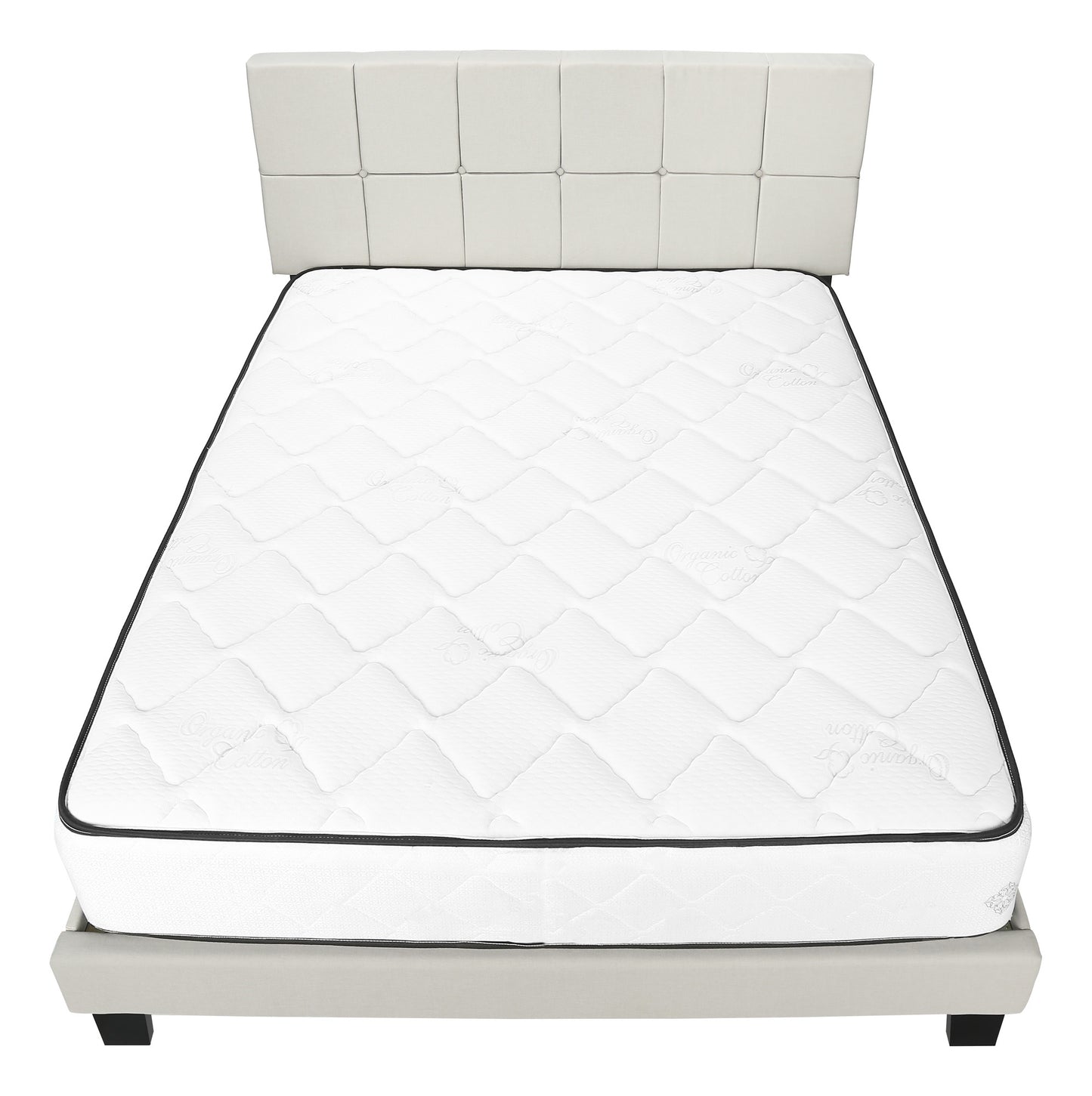 Beige Tufted Linen Queen Bed Frame