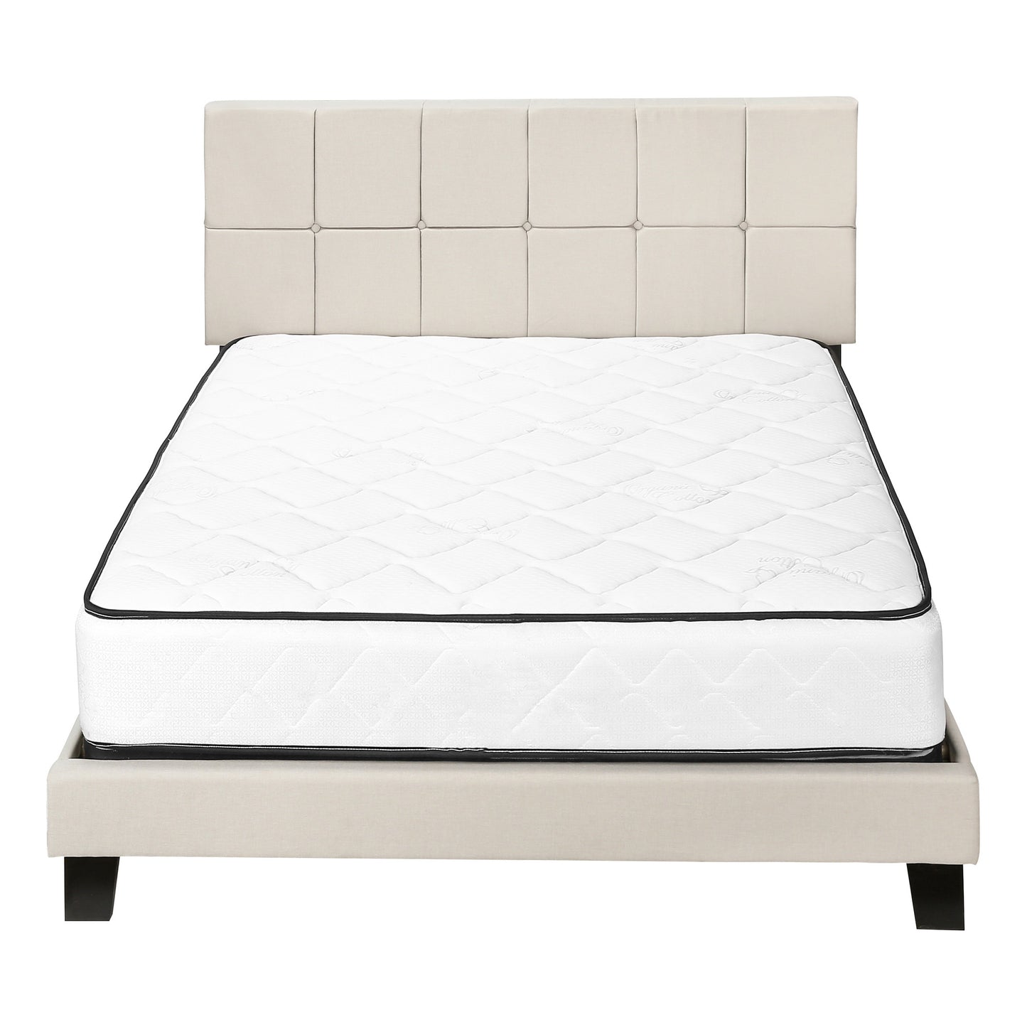 Beige Tufted Linen Queen Bed Frame