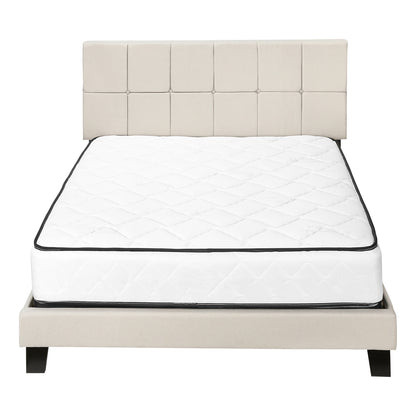 Beige Tufted Linen Queen Bed Frame