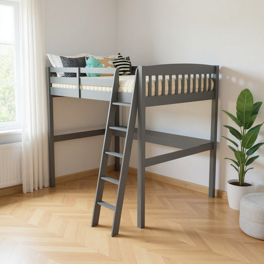 Gray Solid Wood Full Double Size Loft Bed with Desk and Storage