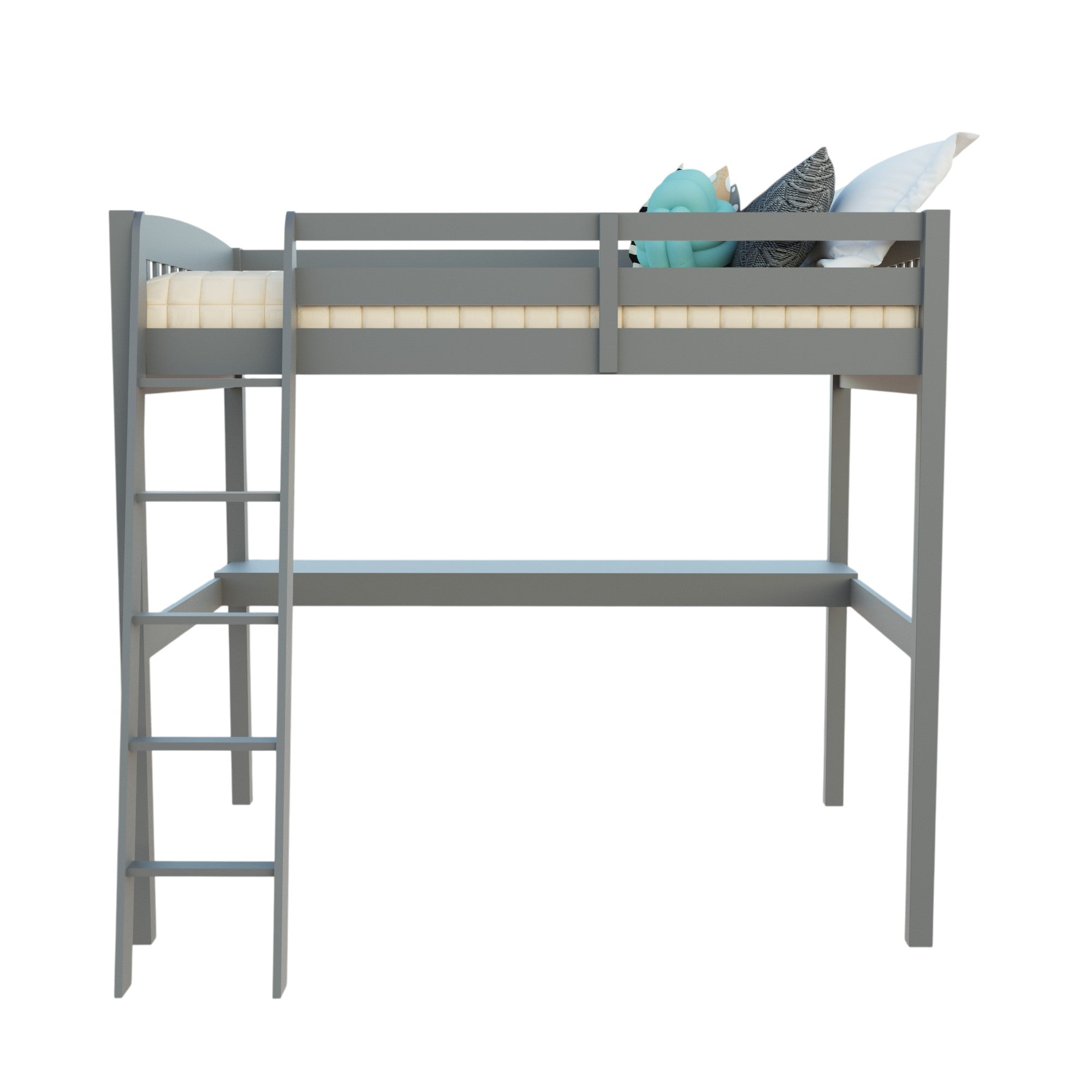 Gray Solid Wood Full Double Size Loft Bed with Desk and Storage