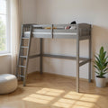 Gray Solid Wood Twin Size Loft Bed with Desk and Storage