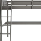 Gray Solid Wood Twin Size Loft Bed with Desk and Storage