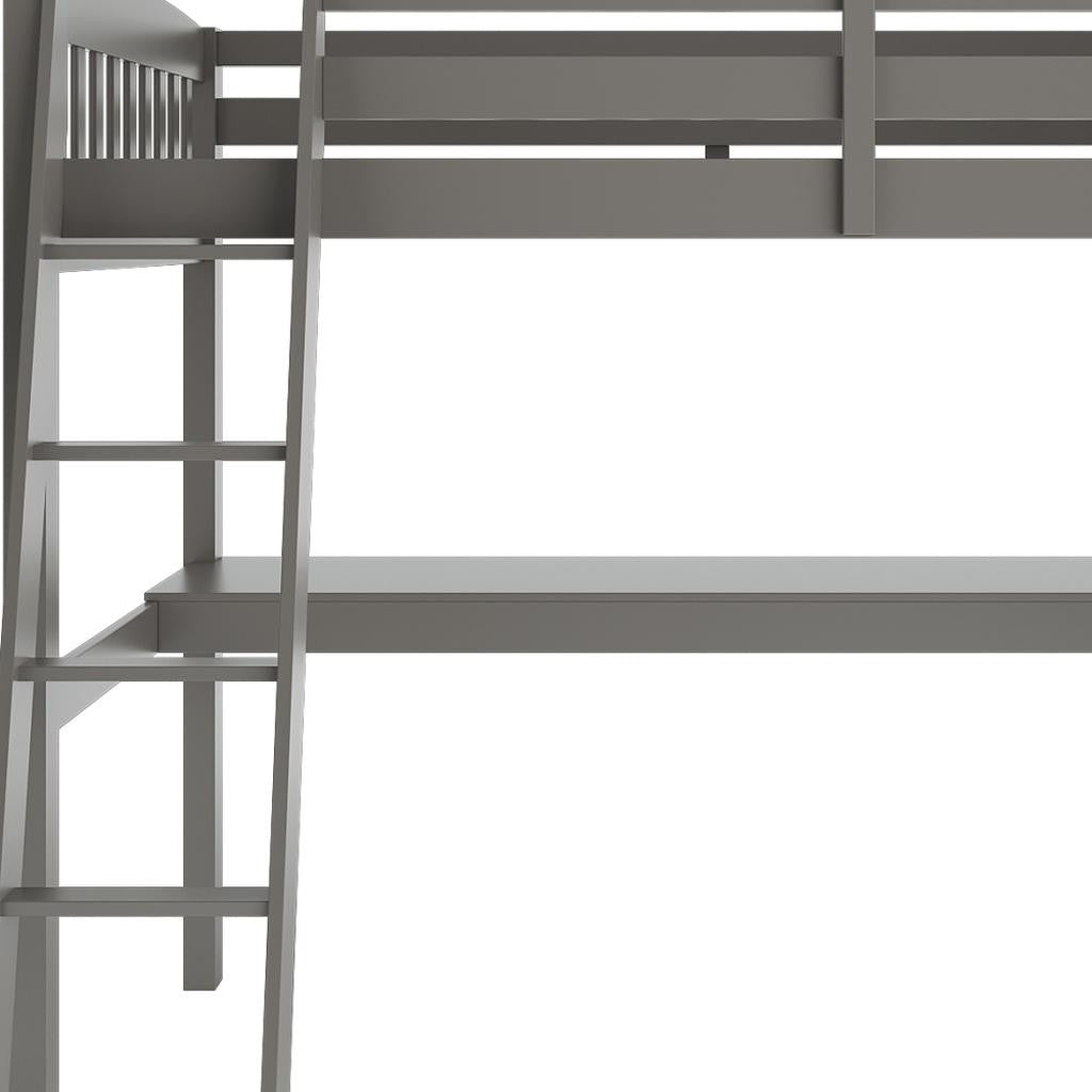 Gray Solid Wood Twin Size Loft Bed with Desk and Storage