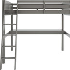 Gray Solid Wood Twin Size Loft Bed with Desk and Storage