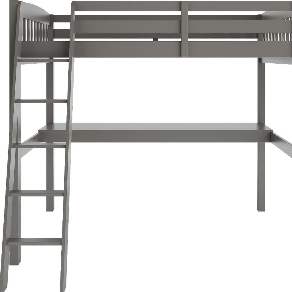 Gray Solid Wood Twin Size Loft Bed with Desk and Storage