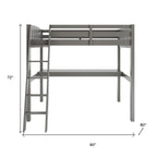 Gray Solid Wood Twin Size Loft Bed with Desk and Storage