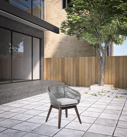 27" Gray Solid Wood Outdoor Dining Chair with Gray Cushion