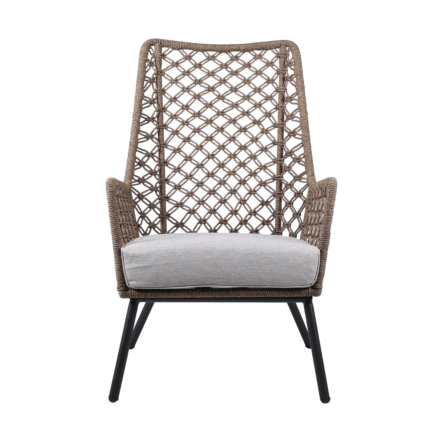 26" Gray Metal Outdoor Arm Chair with Gray Cushion