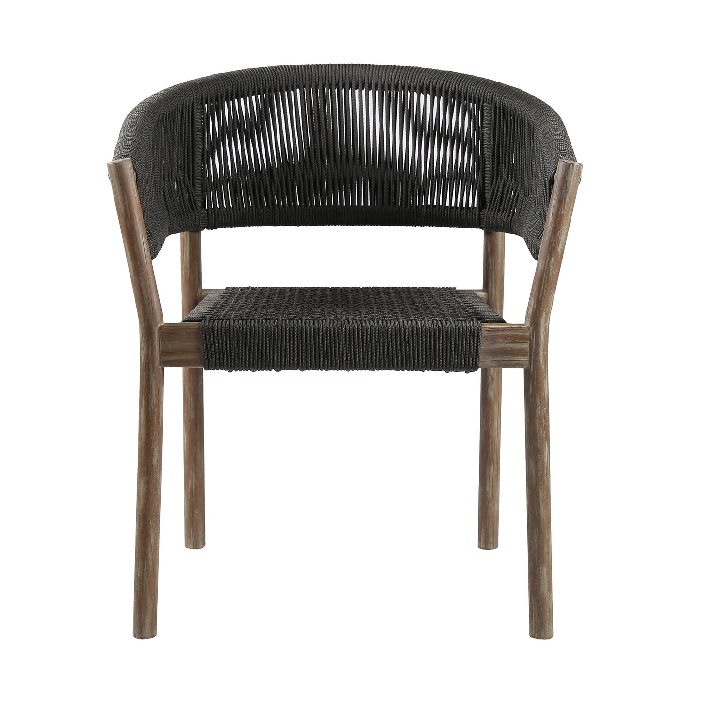 Set of Two 26" Black and Natural Wood Solid Wood Outdoor Dining Chair