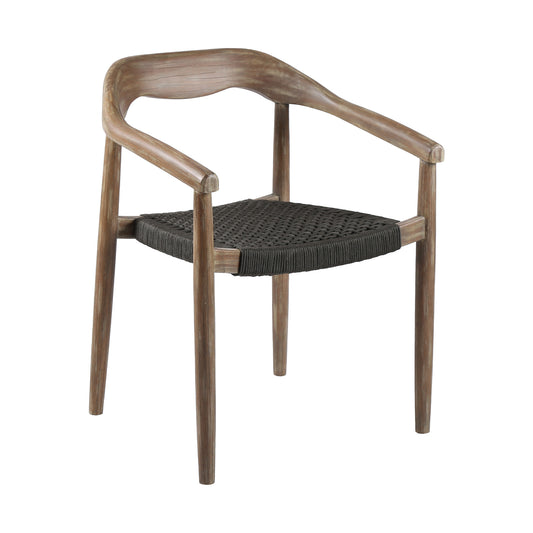 Set of Two 22" Black and Natural Wood Solid Wood Outdoor Dining Chair