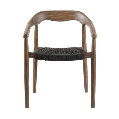 Set of Two 22" Black and Natural Wood Solid Wood Outdoor Dining Chair