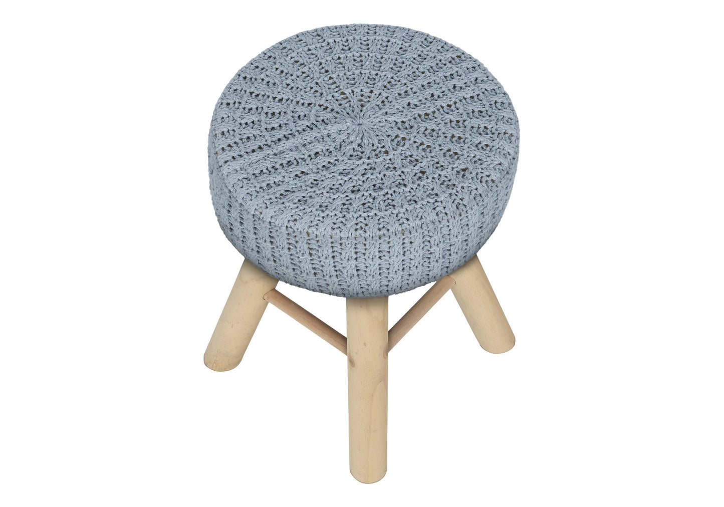 12" Gray Fabric and Natural Round Ottoman