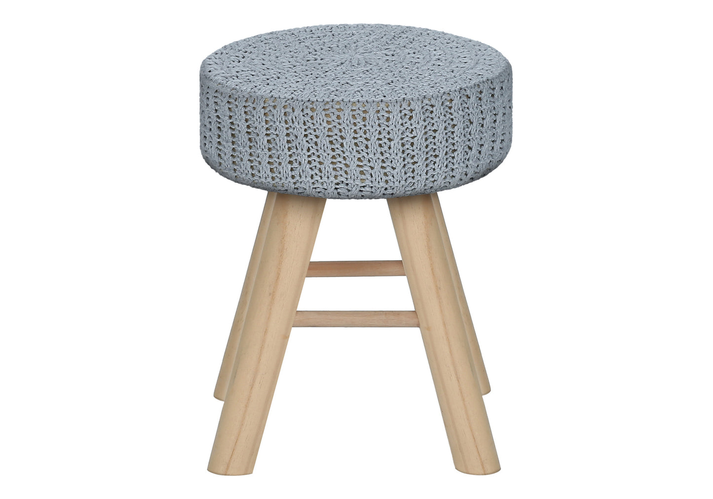 12" Gray Fabric and Natural Round Ottoman