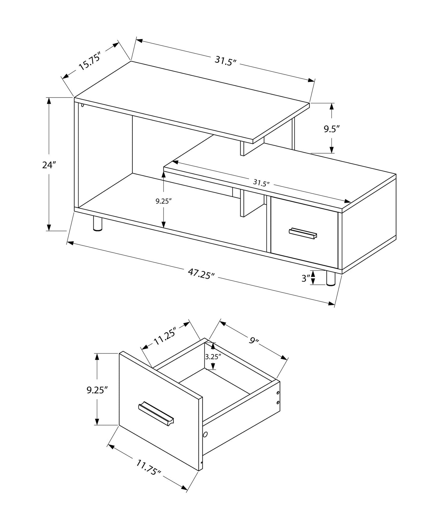 47" Black Cabinet Enclosed Storage TV Stand