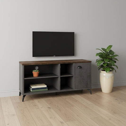 47" Brown And Gray Distressed Reclaimed Wood Enclosed and Open Storage TV Stand