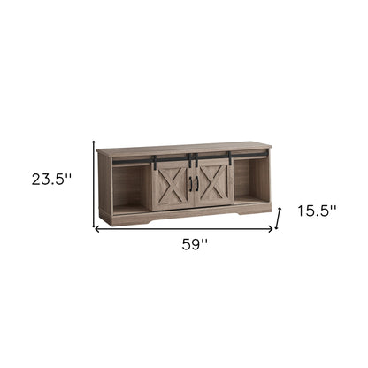 59" Deep Taupe Cabinet Enclosed Storage TV Stand