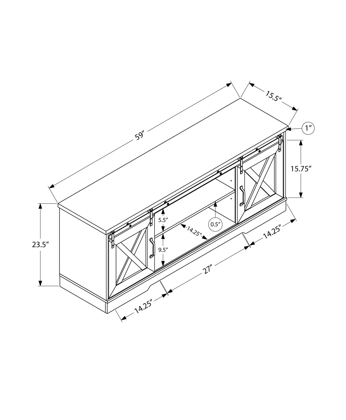 59" Deep Taupe Cabinet Enclosed Storage TV Stand