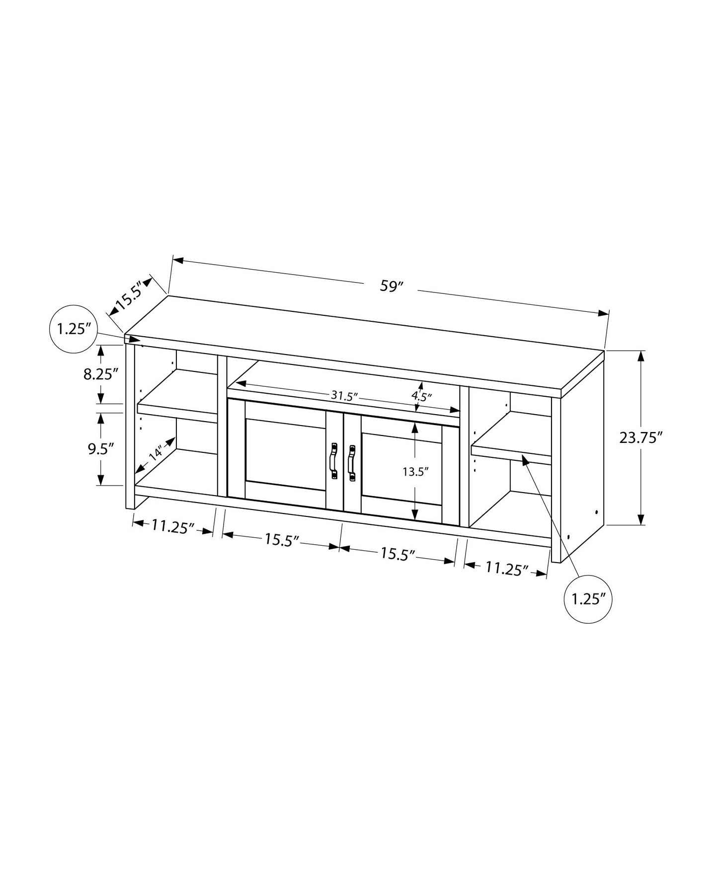 59" Black Cabinet Enclosed Storage TV Stand