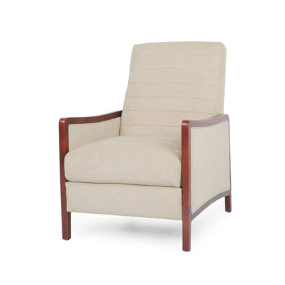 Mid Century Modern Fabric Channel   Wood Pushback Recliner