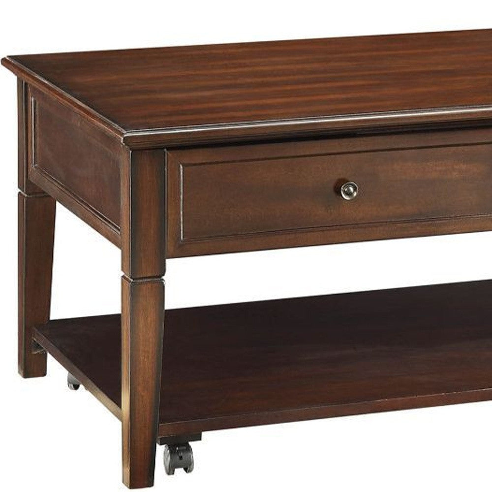 48" Brown Wood Lift Top Coffee Table With Shelf
