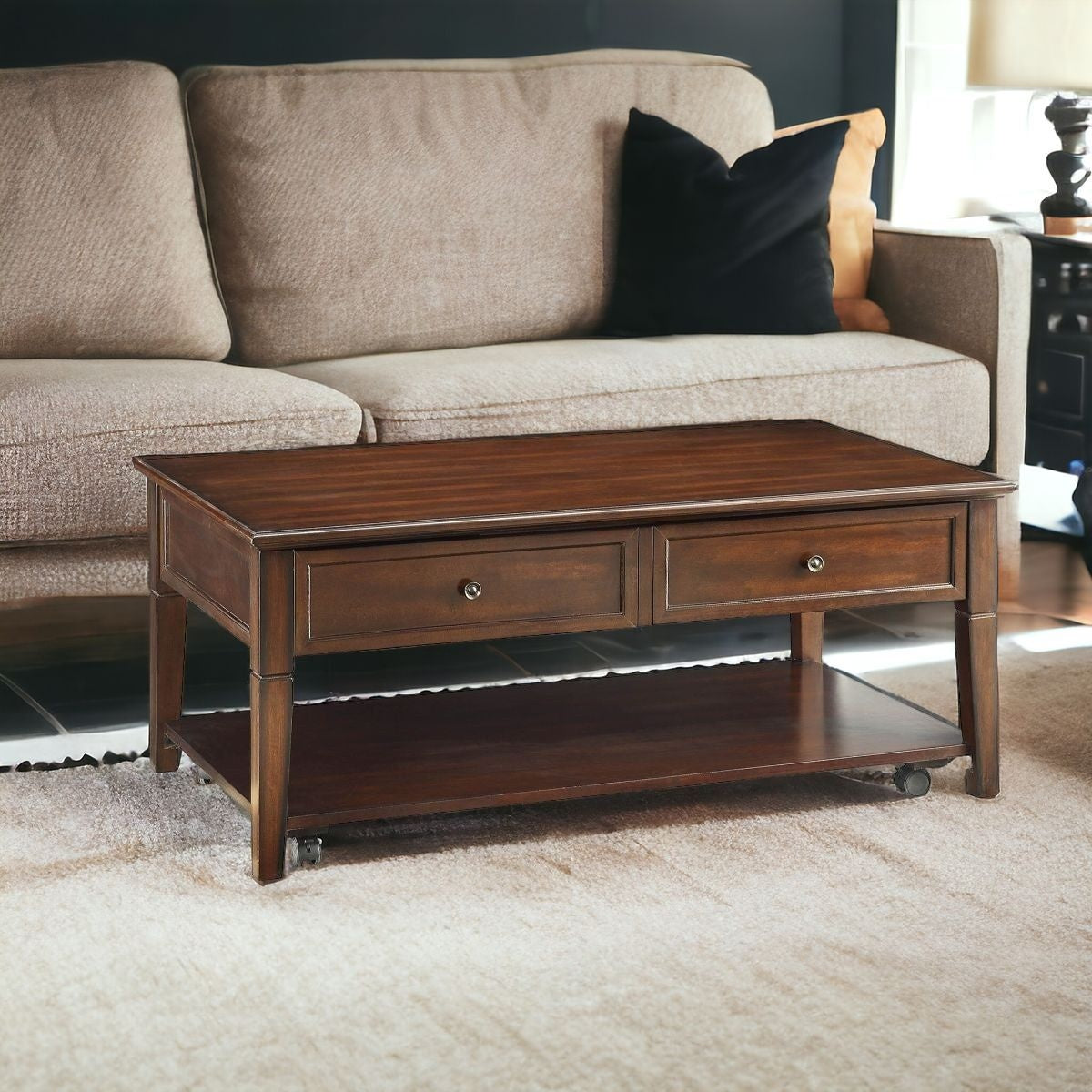 48" Brown Wood Lift Top Coffee Table With Shelf