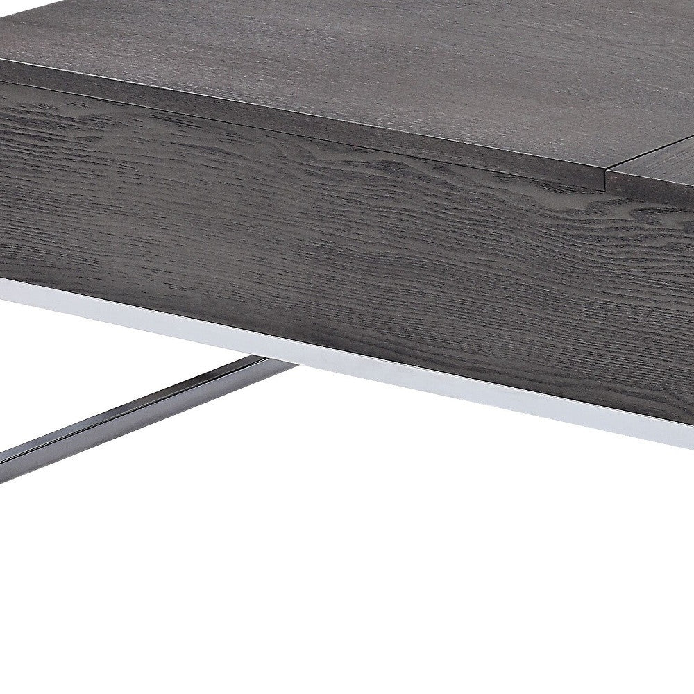 47" Gray and Silver Wood Lift Top Frame Coffee Table