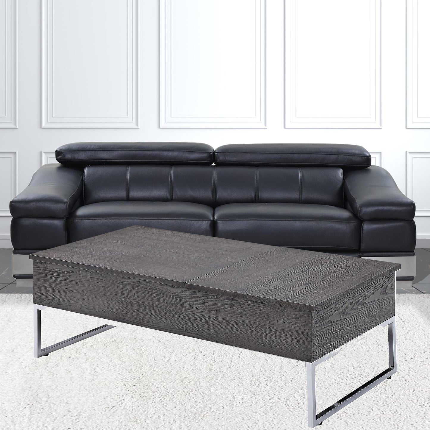 47" Gray and Silver Wood Lift Top Frame Coffee Table