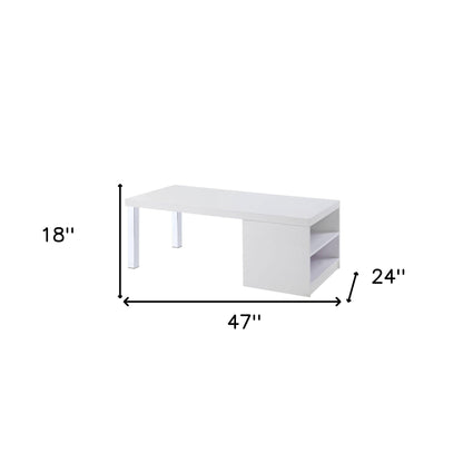 47" White and Silver Wood And Metal Frame Coffee Table With Shelf